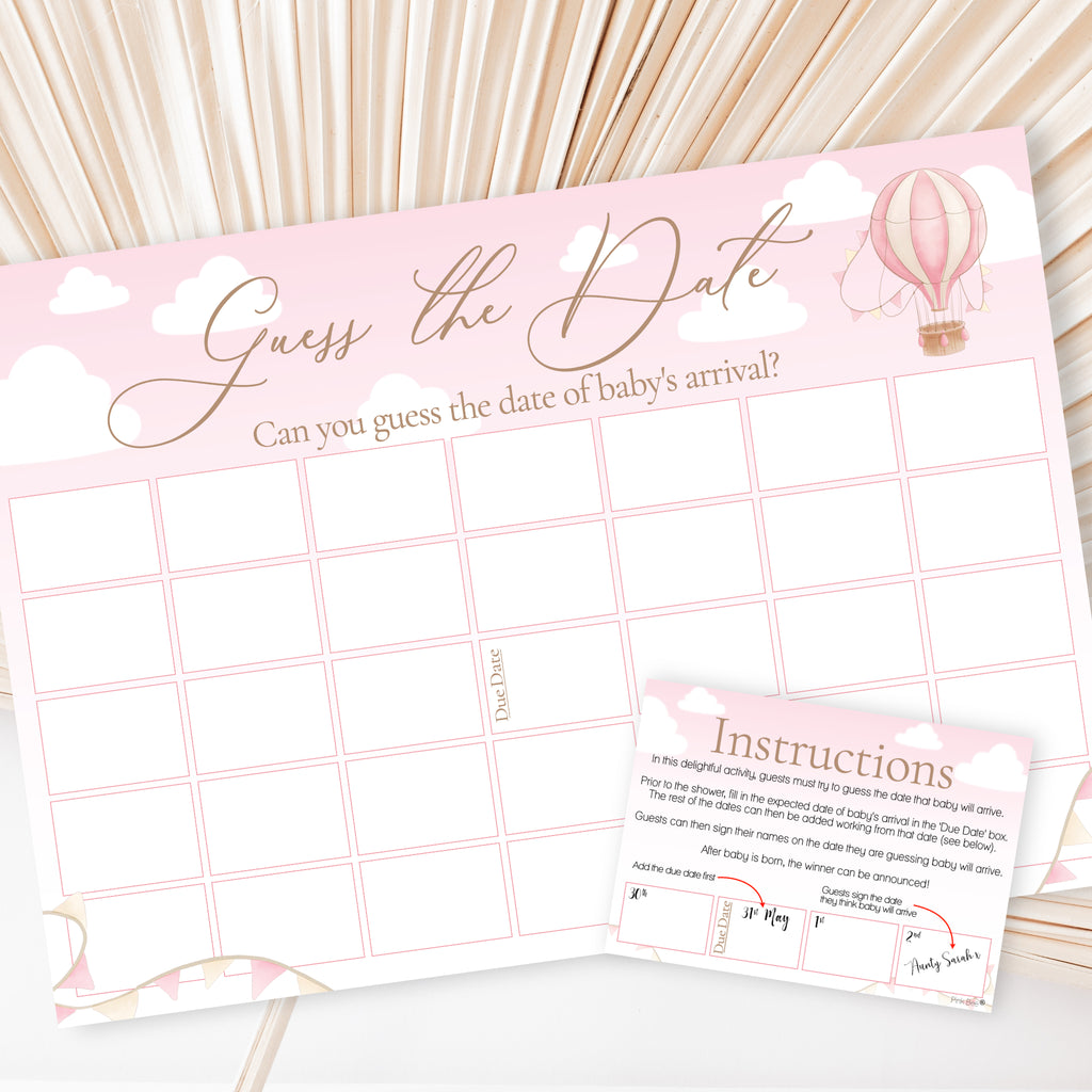 Up, Up and Away Guess the Date Baby Shower Activity in Pink