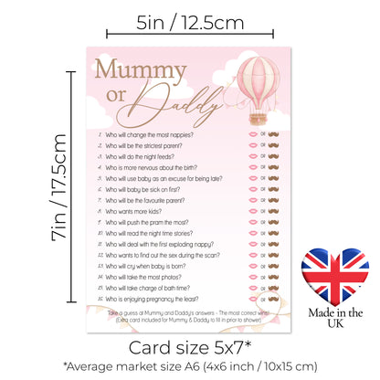 Baby Shower Game Mummy or Daddy in Up, Up and Away Pink Theme