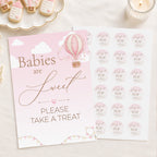 Pink Babies are Sweet Please Take a Treat baby shower sign with Ready to POP favour sticker sheet