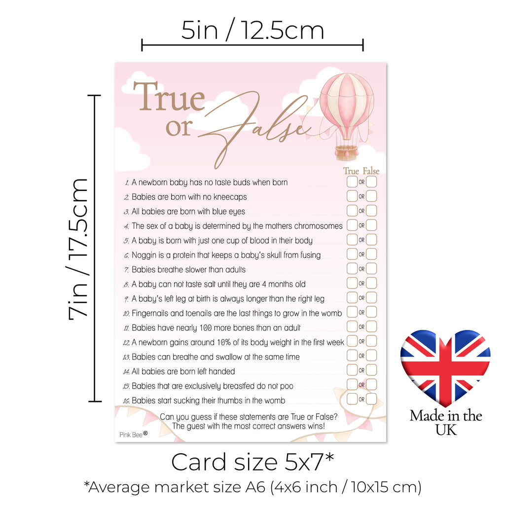 Baby Shower Game True or False in Up, Up and Away Pink Theme