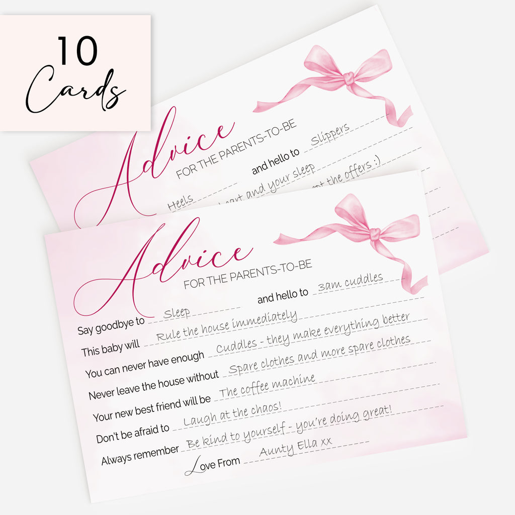 Pink Bow Baby Shower Advice Cards – Keepsake Cards for Parents-to-Be