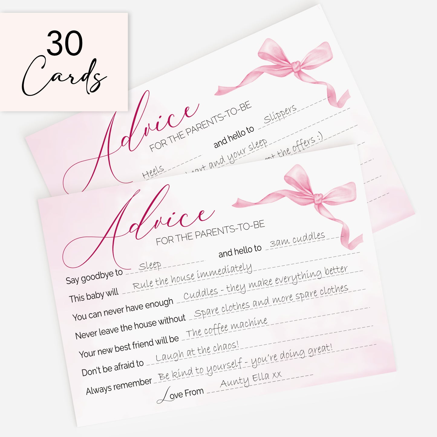 Pink Bow Baby Shower Advice Cards – Keepsake Cards for Parents-to-Be