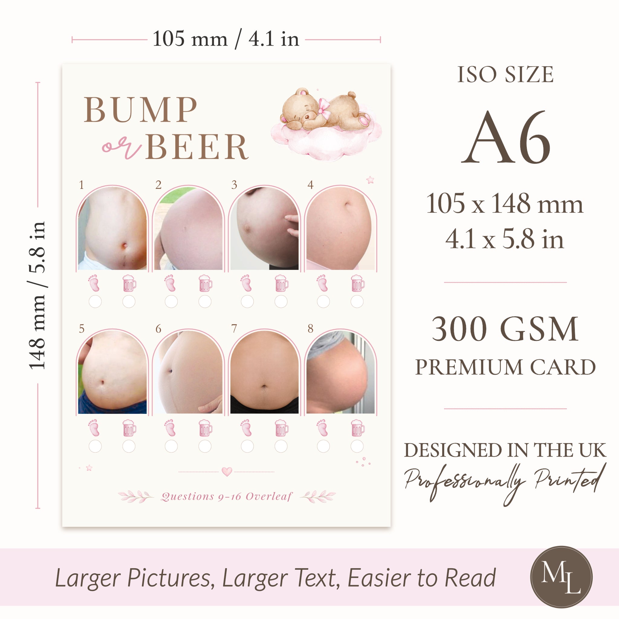 Pink Teddy Bear Baby Shower Bump or Beer Picture Quiz Game