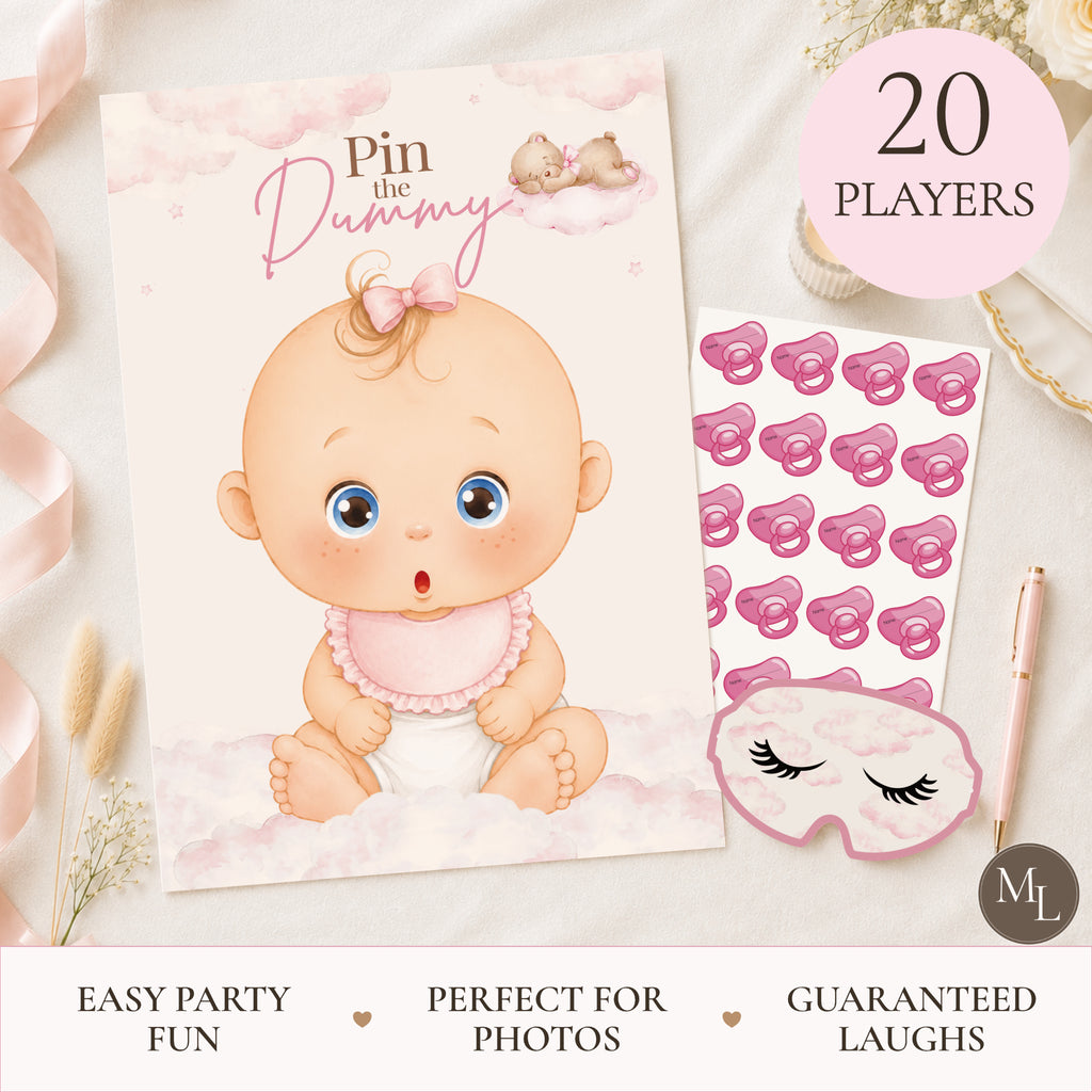 Pink Teddy Bear Pin the Dummy Baby Shower Game with Blindfold