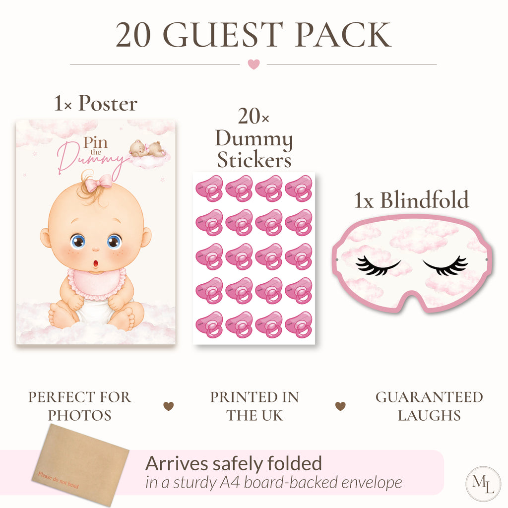 Pink Teddy Bear Pin the Dummy Baby Shower Game with Blindfold