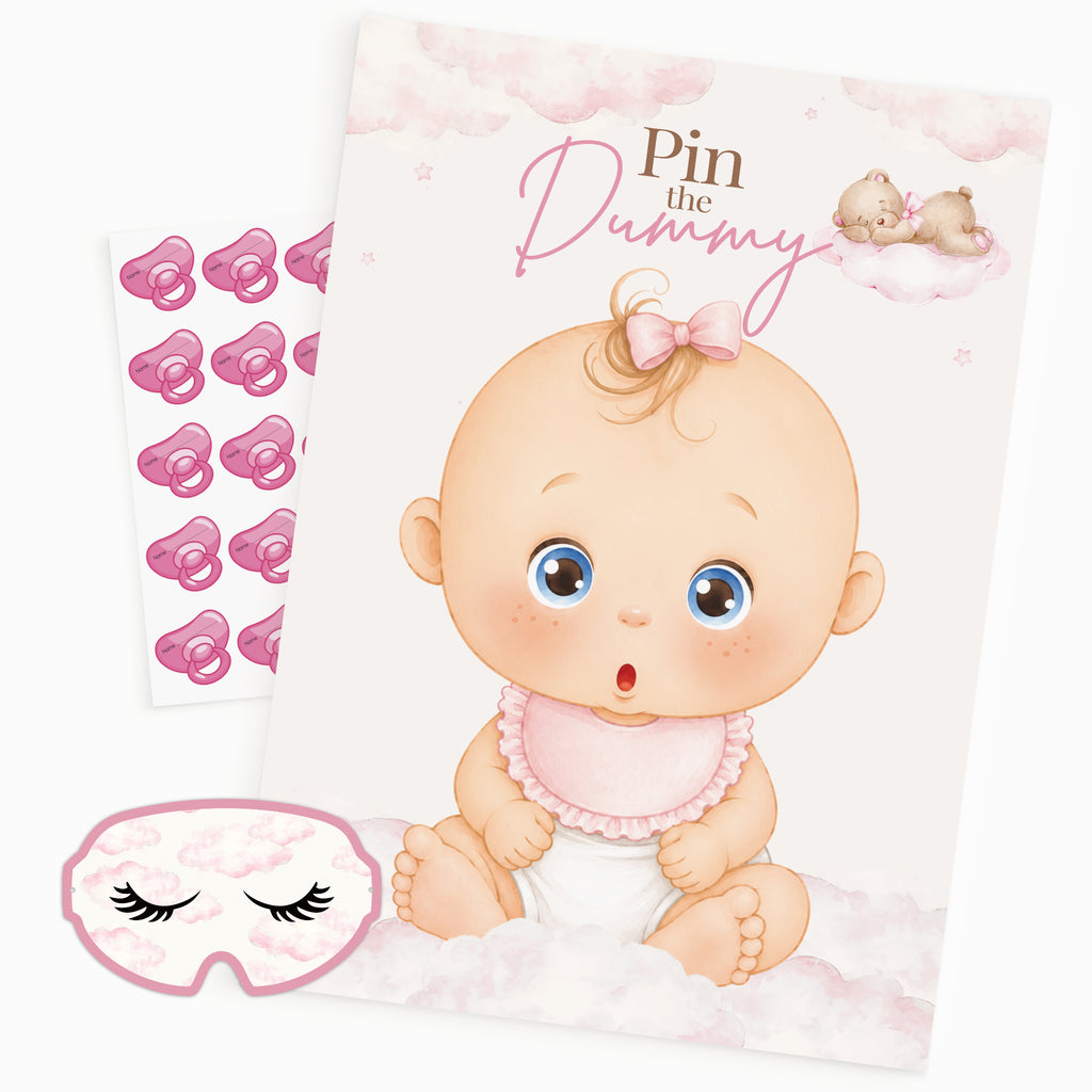 Pink Teddy Bear Pin the Dummy Baby Shower Game with Blindfold
