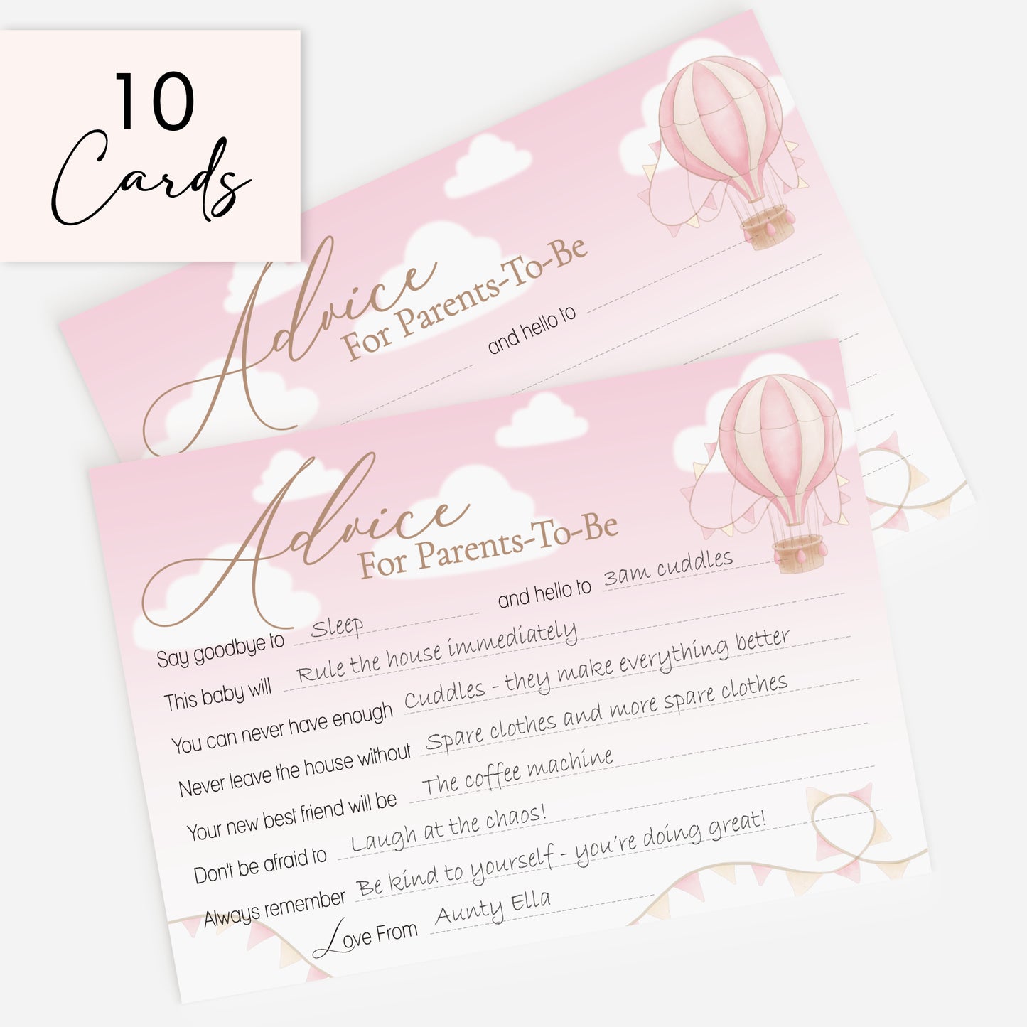 Pink Up & Away Hot Air Balloon Advice Cards – Baby Shower Keepsake for Parents-To-Be