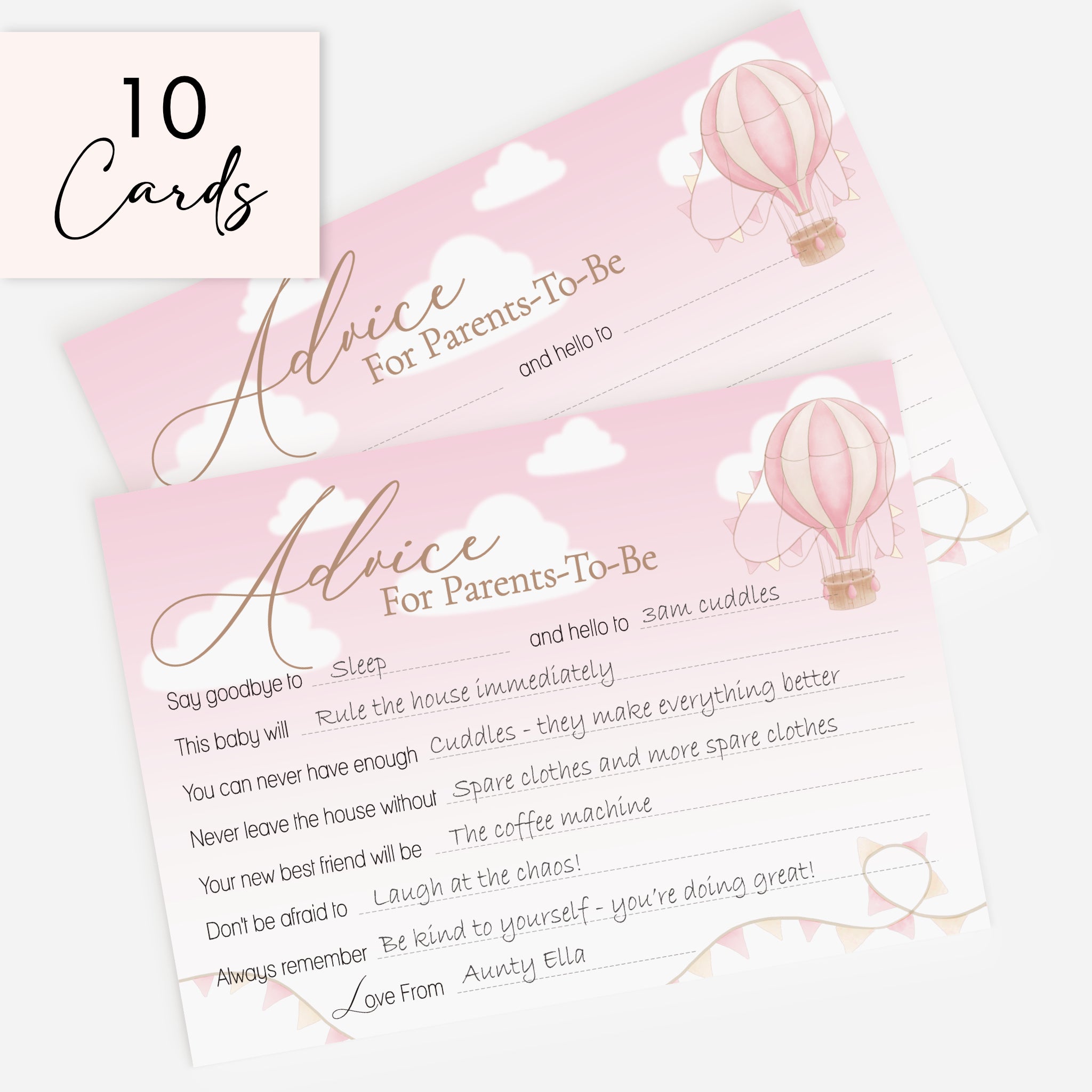 Pink Up & Away Hot Air Balloon Advice Cards – Baby Shower Keepsake for Parents-To-Be