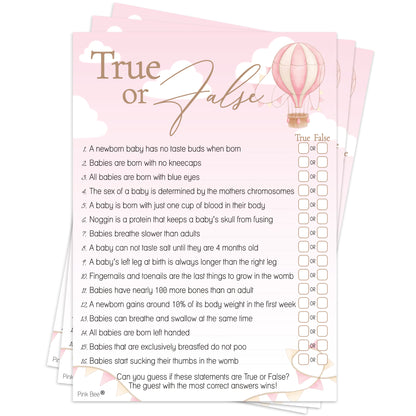 Baby Shower Game True or False in Up, Up and Away Pink Theme