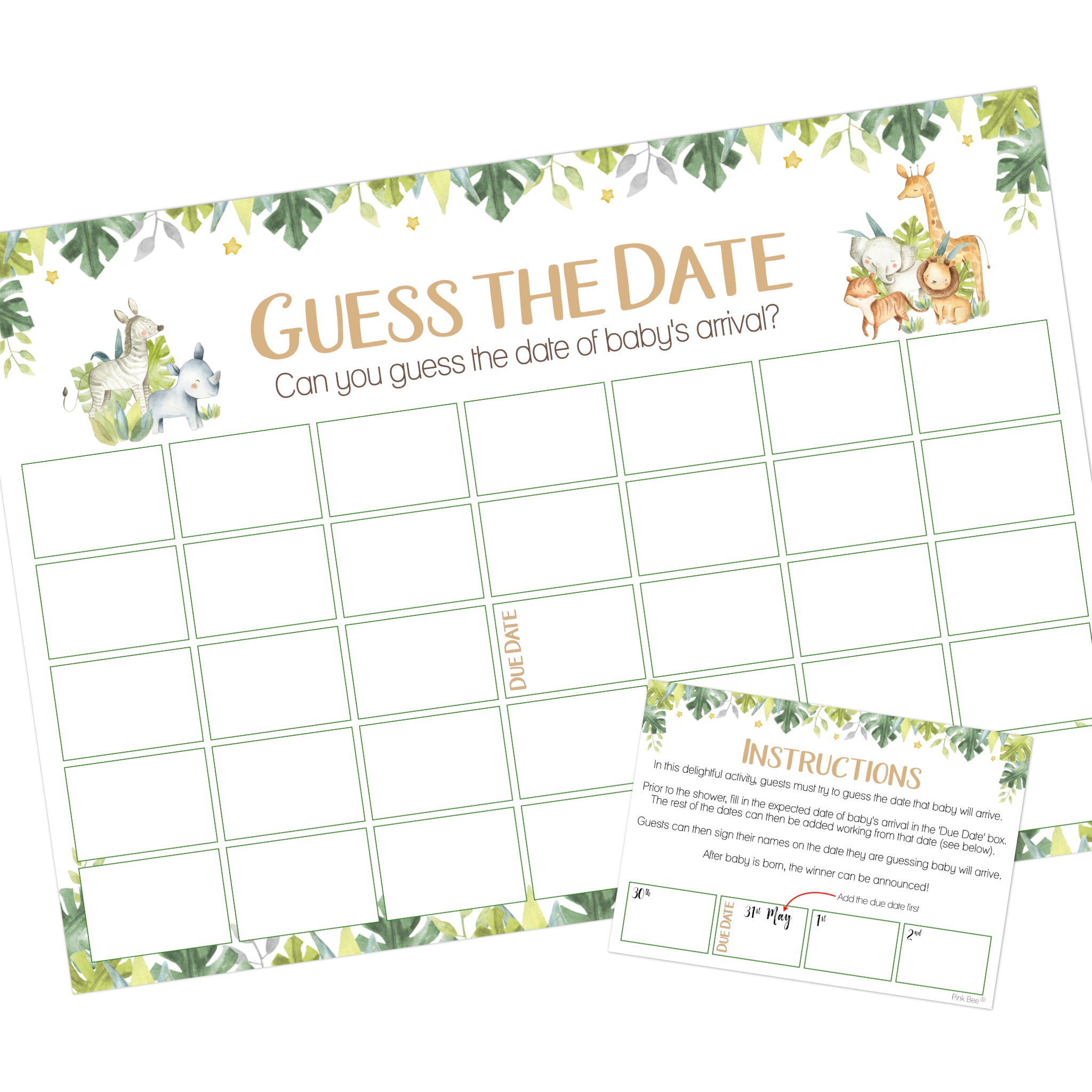 Safari Theme Guess the Date Baby Shower Activity