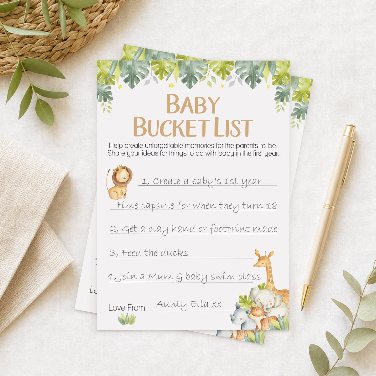 Baby Bucket List in Safari Theme
