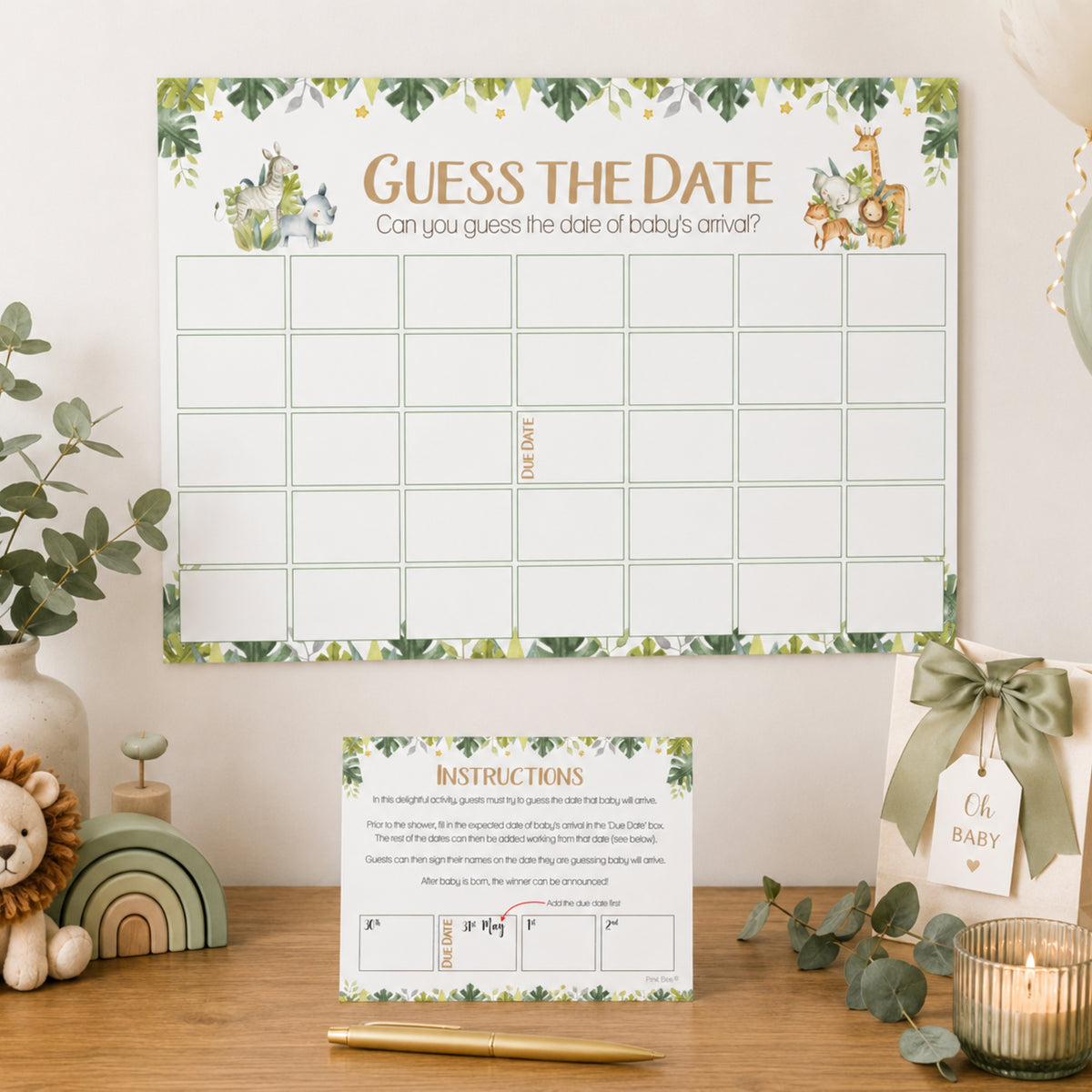 Safari Theme Guess the Date Baby Shower Activity