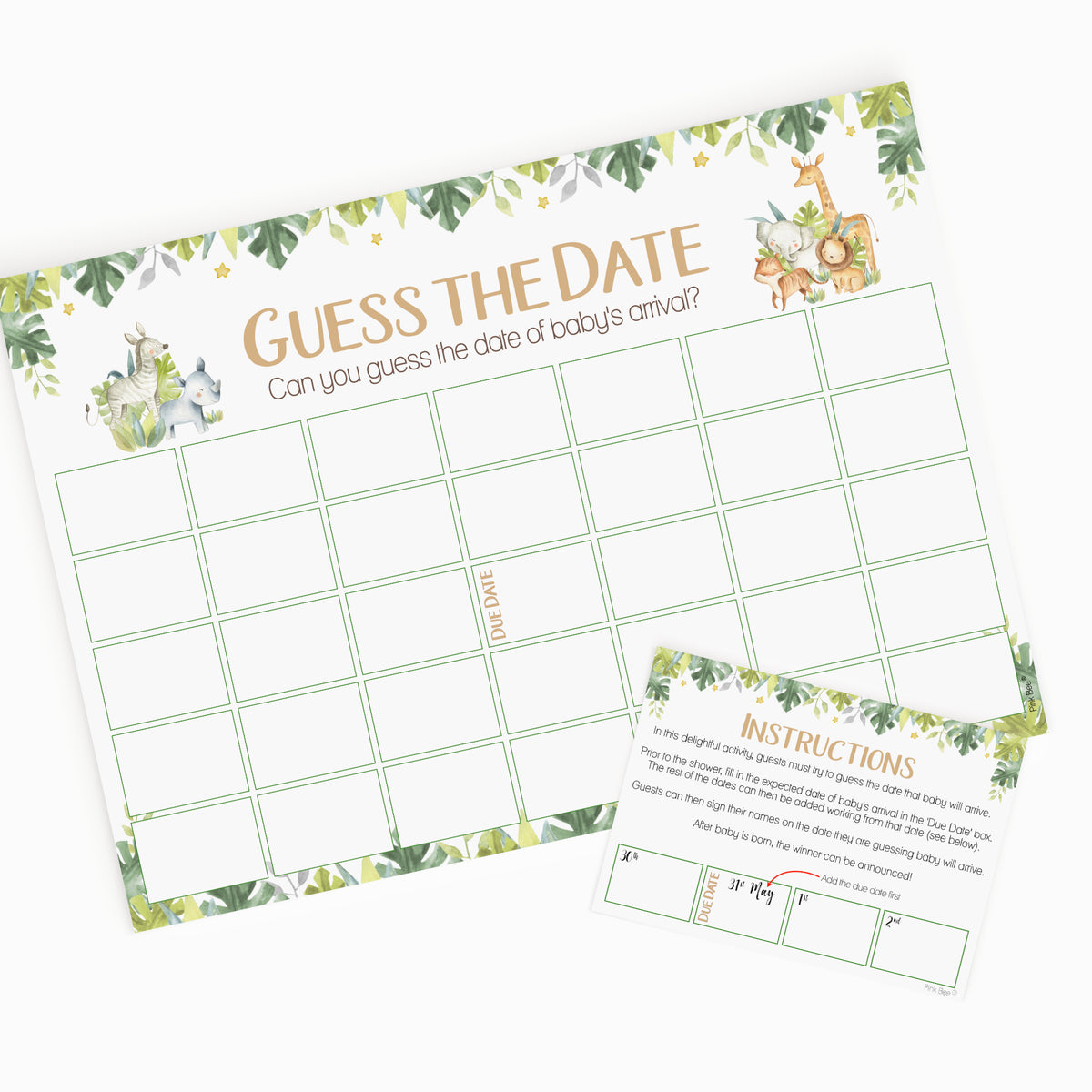 Safari Theme Guess the Date Baby Shower Activity