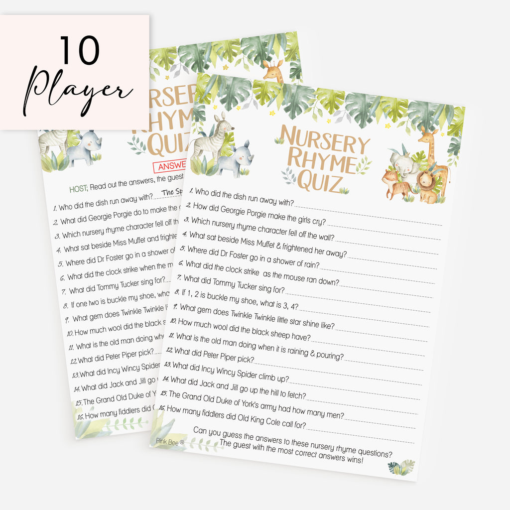 Baby Safari Nursery Rhyme Quiz Game