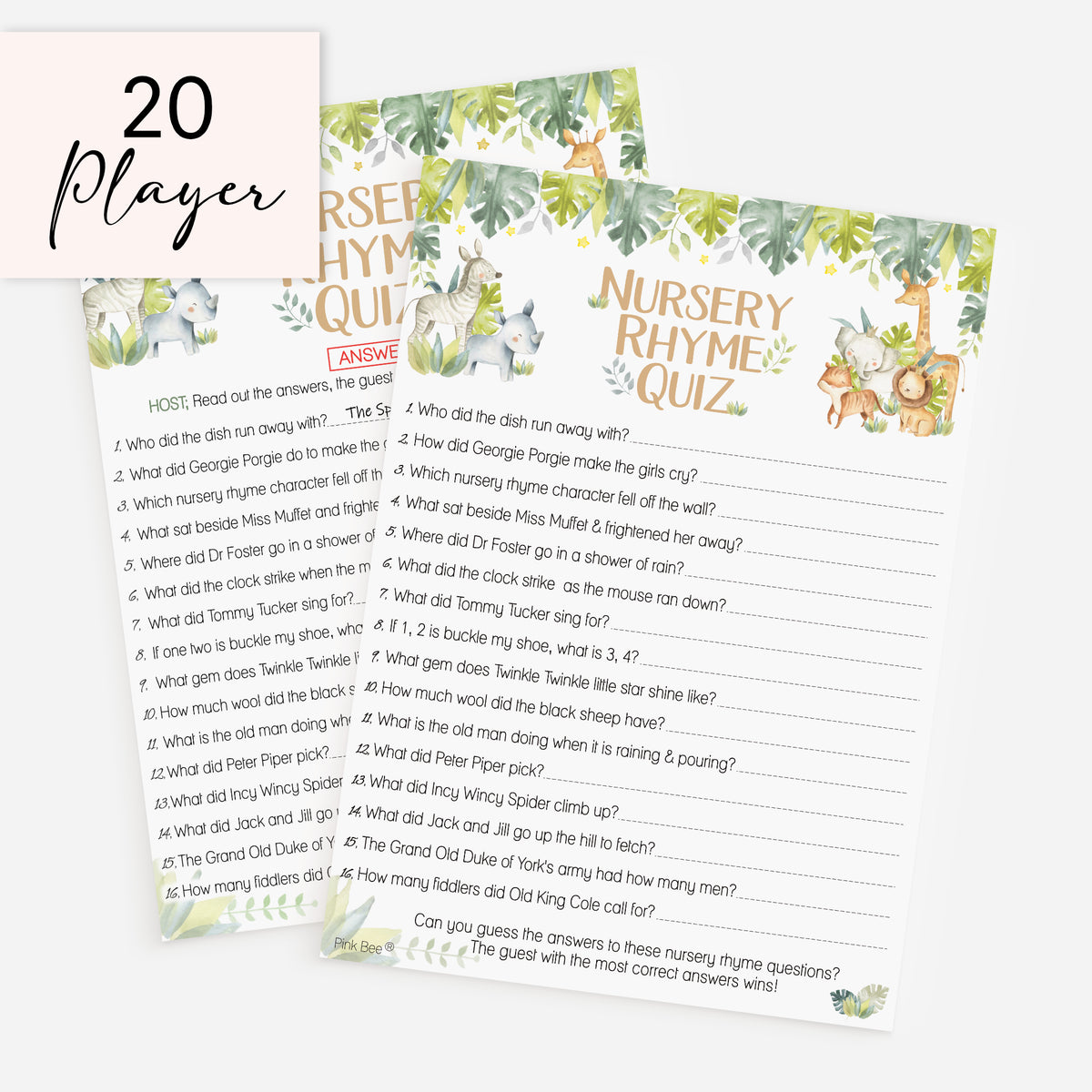 Baby Safari Nursery Rhyme Quiz Game