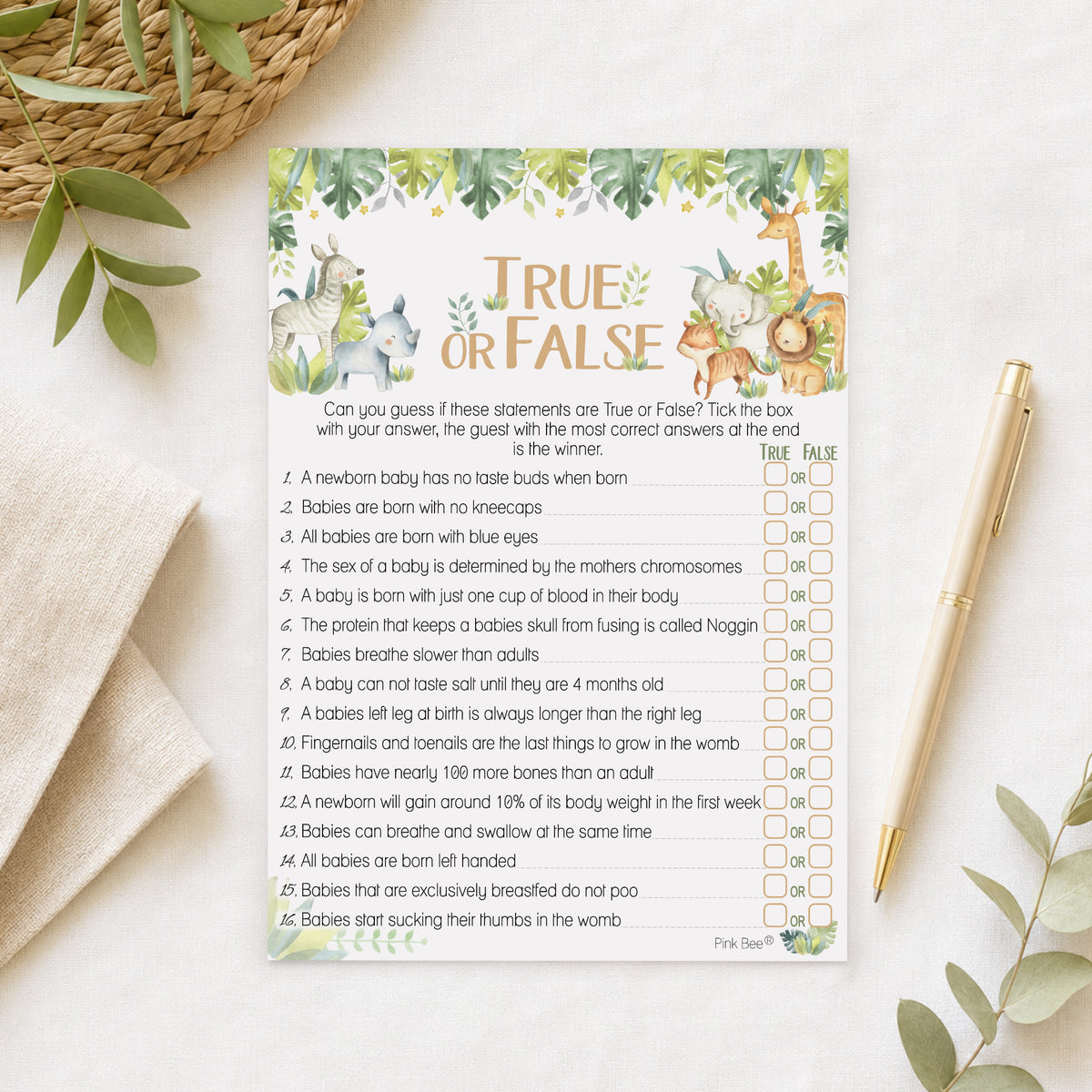 Baby Safari True or False Game