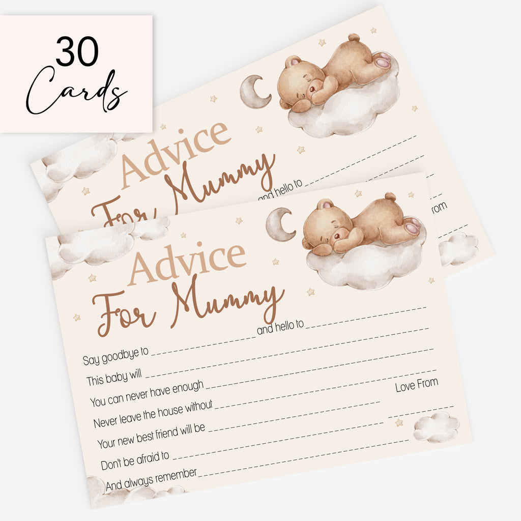 30 pack Teddy Bear baby shower advice cards printed on premium writable A6 cardstock