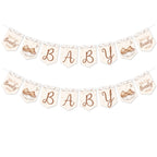 Twin teddy bear baby shower banners isolated on white background showing two complete banner decorations.