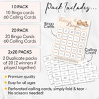 Large Teddy Bear Baby Shower Bingo card measuring 12.5 × 17.5 cm (5 × 7 inches) with comparison showing oversized easy-to-read game card.