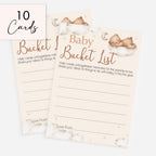 Teddy Bear Baby Shower Bucket List Cards pack of 10, neutral keepsake activity cards for guests, professionally printed in the UK