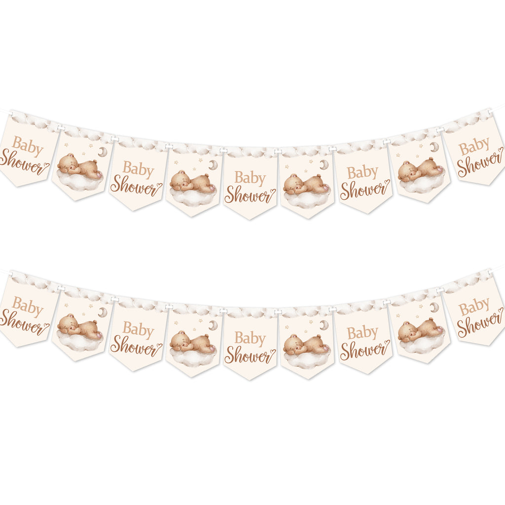 Two teddy bear baby shower banners displayed on a white background showing the twin banner option.