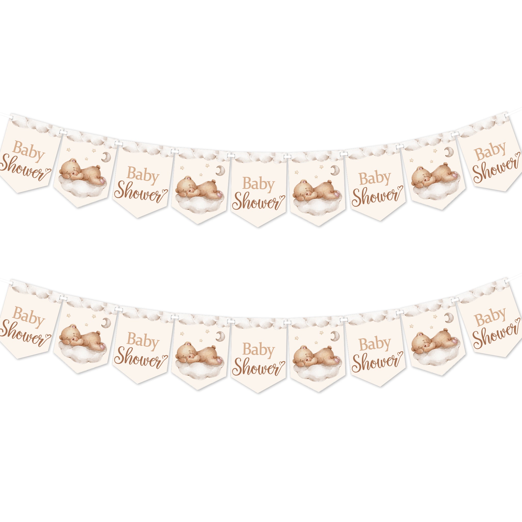 Two teddy bear baby shower banners displayed on a white background showing the twin banner option.