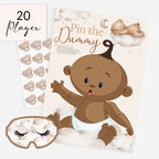 Ethnic teddy bear pin the dummy baby shower game 20 player pack with A2 poster, dummy stickers and matching blindfold.