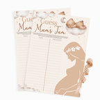 Teddy Bear Guess Mum's Tum baby shower game 40 player pack with two A4 answer sheets.
