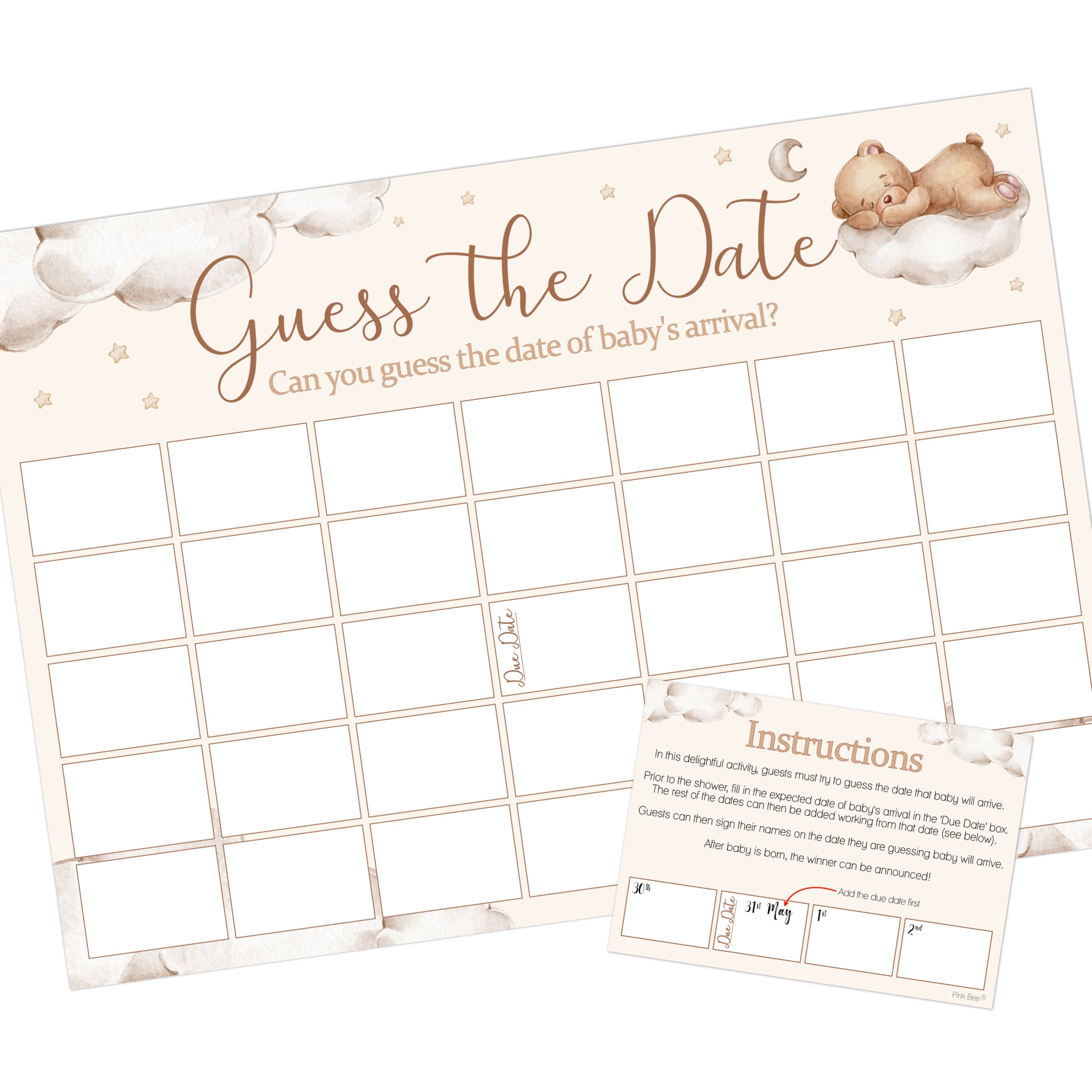 Teddy Bear Guess the Date Baby Shower Activity