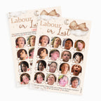 Teddy Bear Labour or Lust baby shower game guest card with matching answer sheet included.