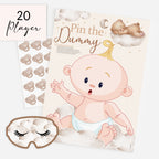 Teddy Bear Pin the Dummy baby shower game 20 player pack with A2 poster, blindfold and 20 dummy stickers.