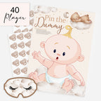 Teddy Bear Pin the Dummy baby shower game 40 player pack with A2 poster, blindfold and 40 dummy stickers.
