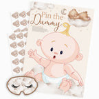 Neutral teddy bear baby shower Pin the Dummy game with A2 poster, blindfold and 40 dummy stickers.