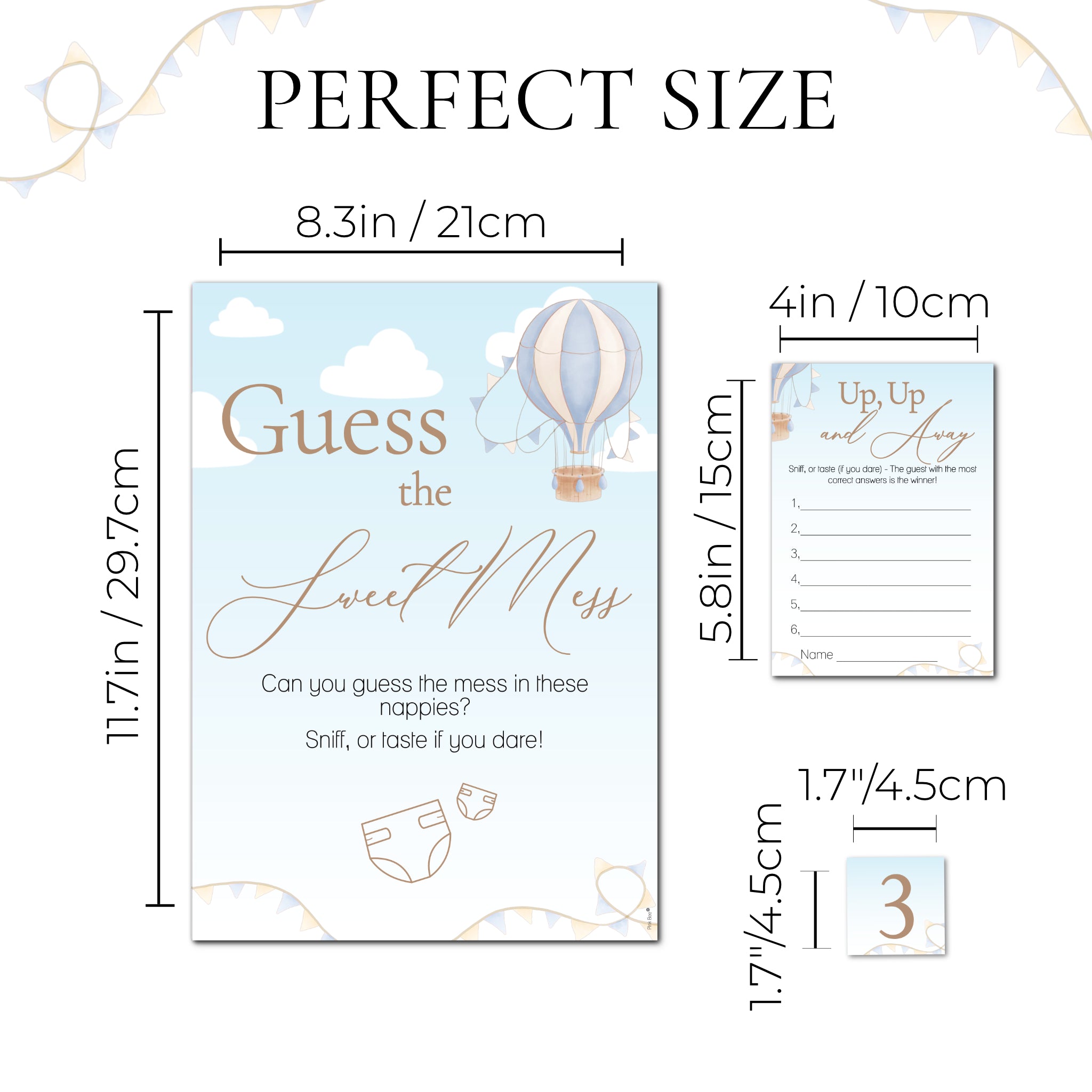 Hot Air Balloon Theme Up Up and Away Baby Shower Game Guess the Sweet Mess Game in Blue