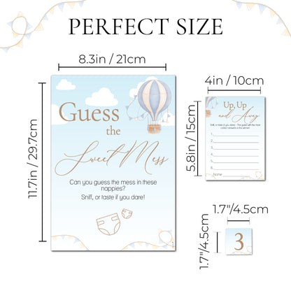 Hot Air Balloon Theme Up Up and Away Baby Shower Game Guess the Sweet Mess Game in Blue