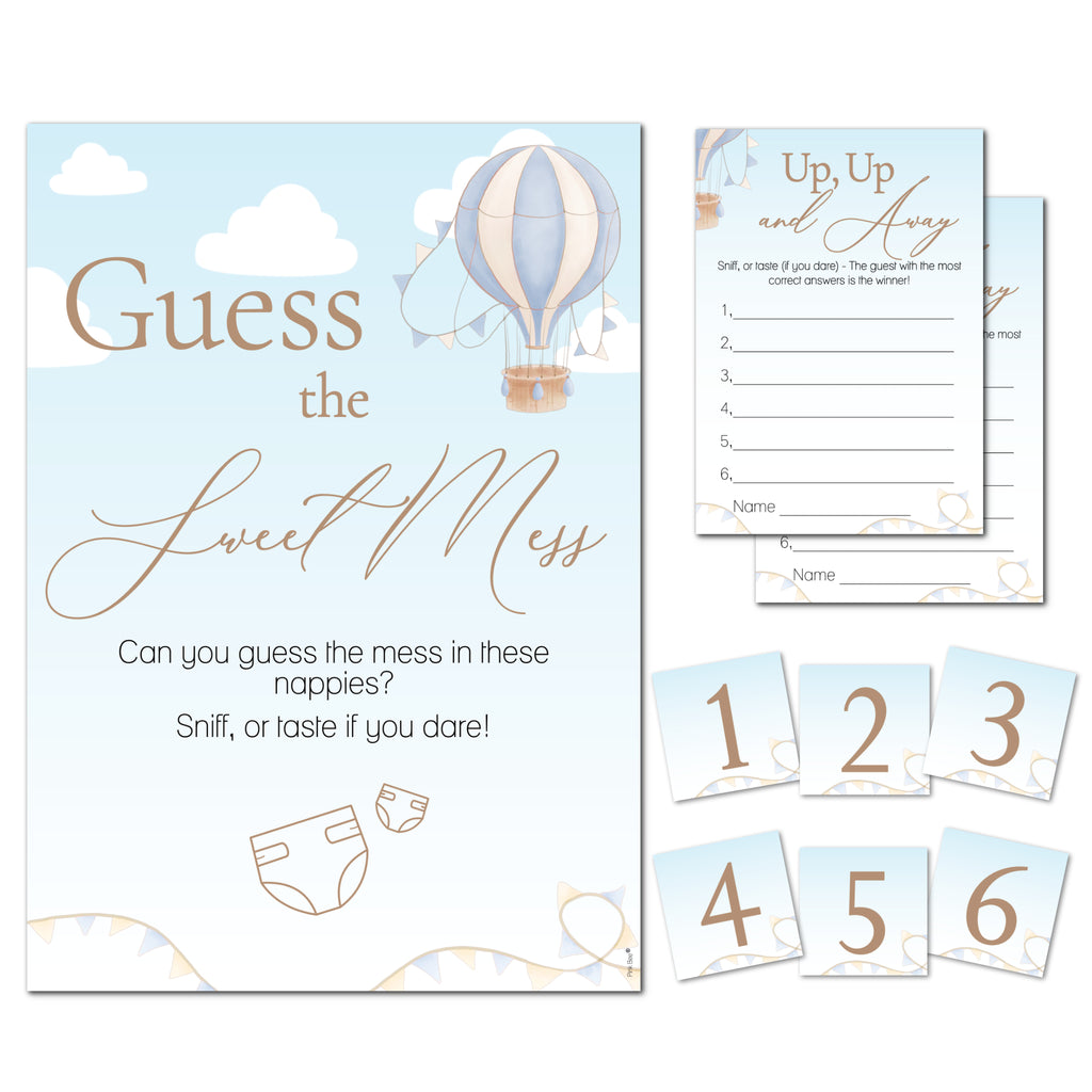 Hot Air Balloon Theme Up Up and Away Baby Shower Game Guess the Sweet Mess Game in Blue