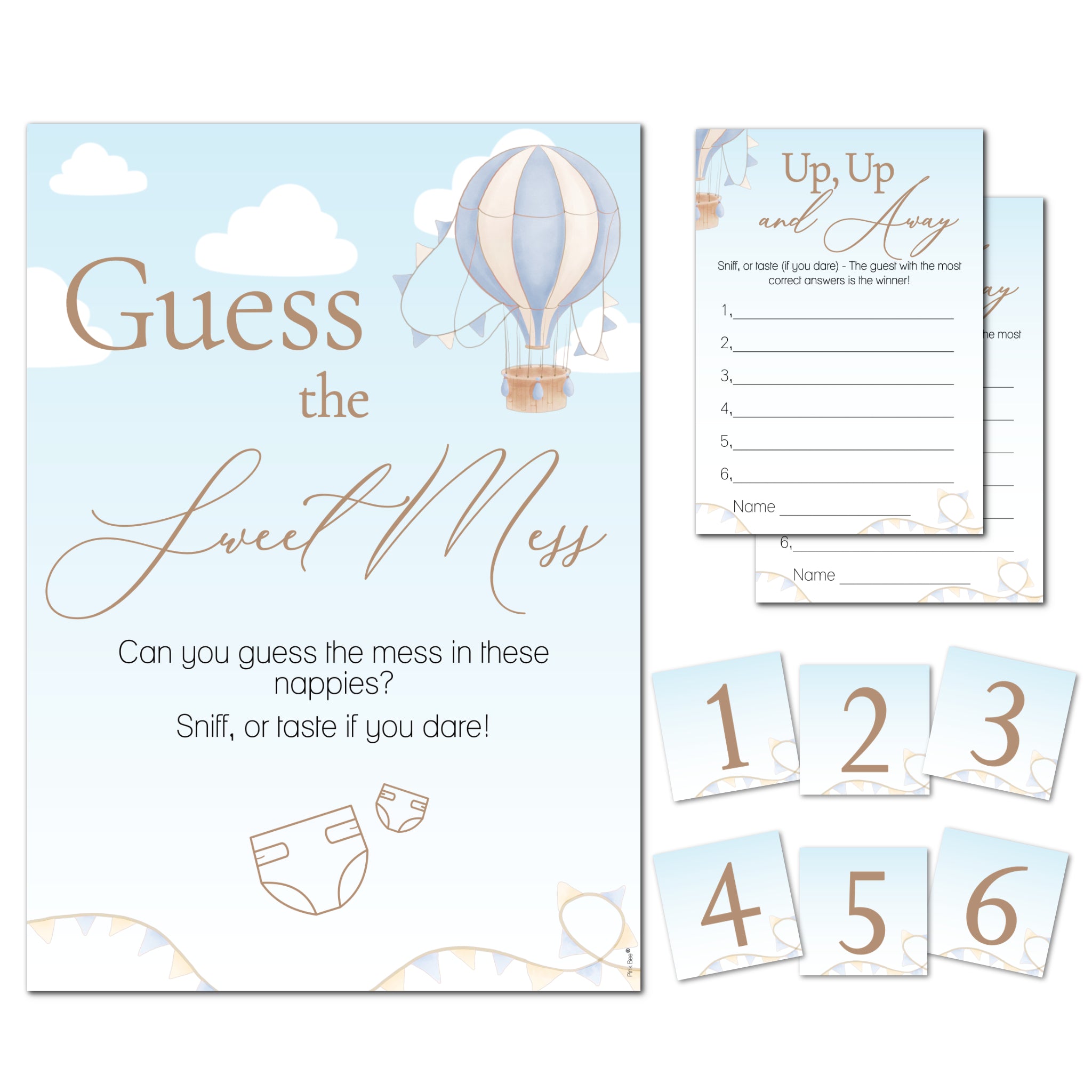 Hot Air Balloon Theme Up Up and Away Baby Shower Game Guess the Sweet Mess Game in Blue