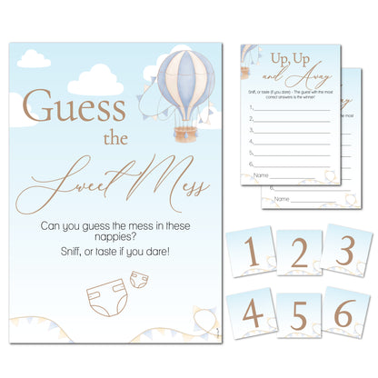 Hot Air Balloon Theme Up Up and Away Baby Shower Game Guess the Sweet Mess Game in Blue