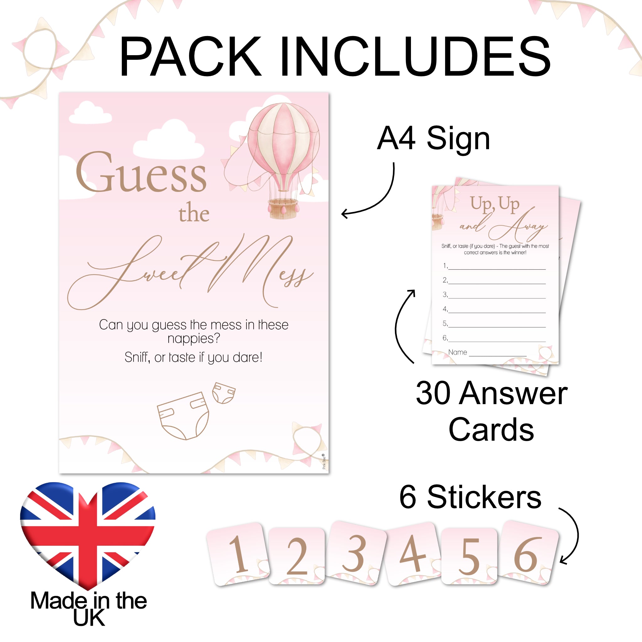 Hot Air Balloon Theme Up Up and Away Baby Shower Game Guess the Sweet Mess Game in Pink
