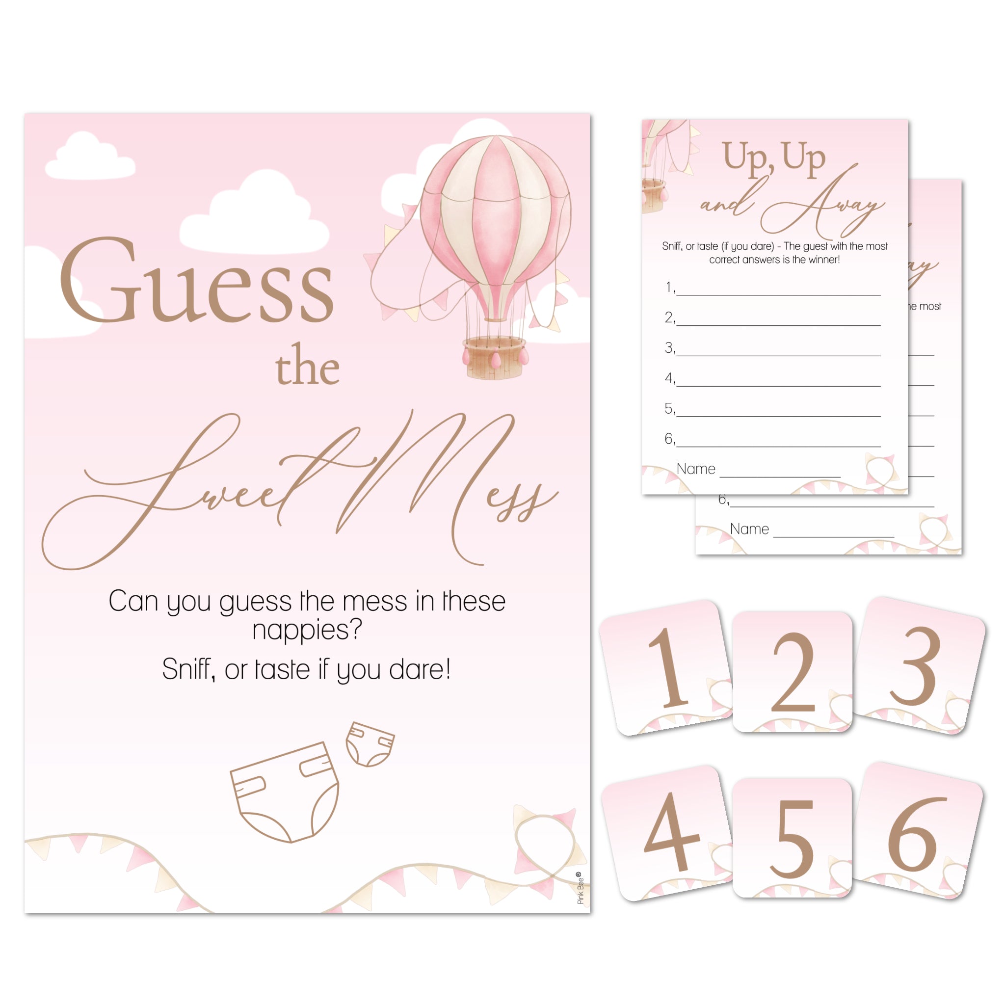 Hot Air Balloon Theme Up Up and Away Baby Shower Game Guess the Sweet Mess Game in Pink