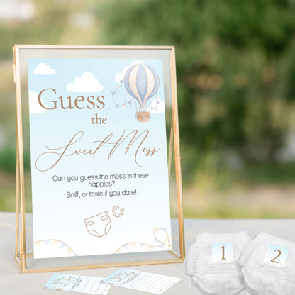 Hot Air Balloon Theme Up Up and Away Baby Shower Game Guess the Sweet Mess Game in Blue