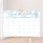 Up, Up and Away Guess the Date Baby Shower Activity in Blue