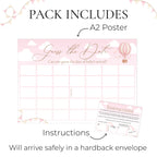 Up, Up and Away Guess the Date Baby Shower Activity in Pink