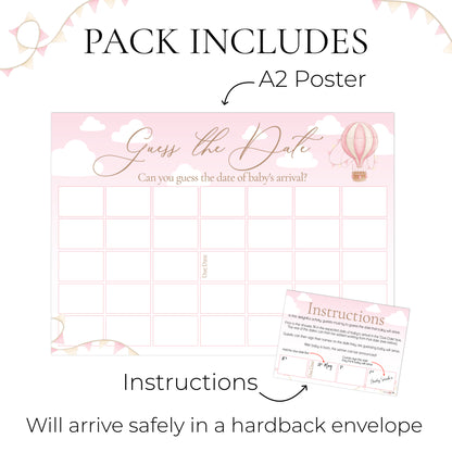Up, Up and Away Guess the Date Baby Shower Activity in Pink