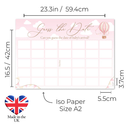 Up, Up and Away Guess the Date Baby Shower Activity in Pink