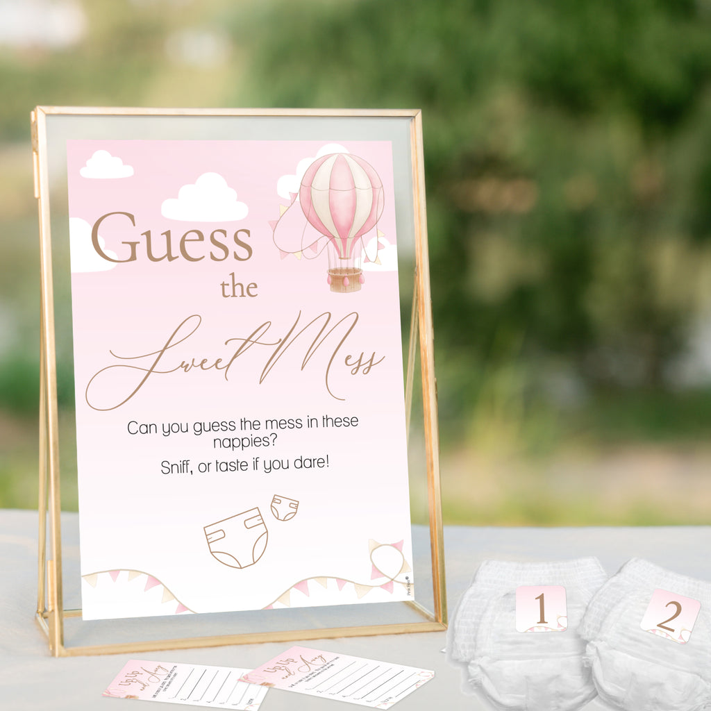 Hot Air Balloon Theme Up Up and Away Baby Shower Game Guess the Sweet Mess Game in Pink