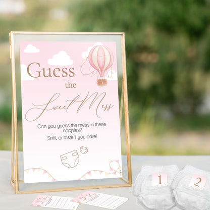 Hot Air Balloon Theme Up Up and Away Baby Shower Game Guess the Sweet Mess Game in Pink