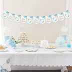 Blue Floral Theme Baby Shower Flag Banner