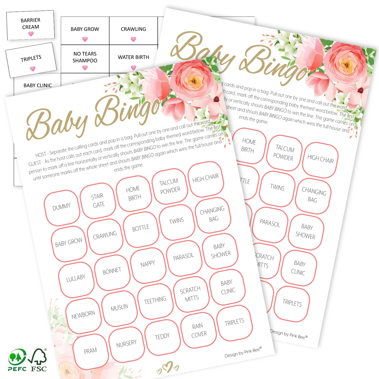 Pink Floral Baby Bingo Game