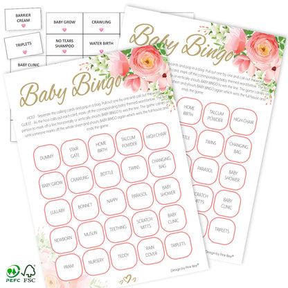 Pink Floral Baby Bingo Game
